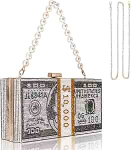 TANOSII Women Stack of Cash Evening Bag Crystal Rhinestone Clutch